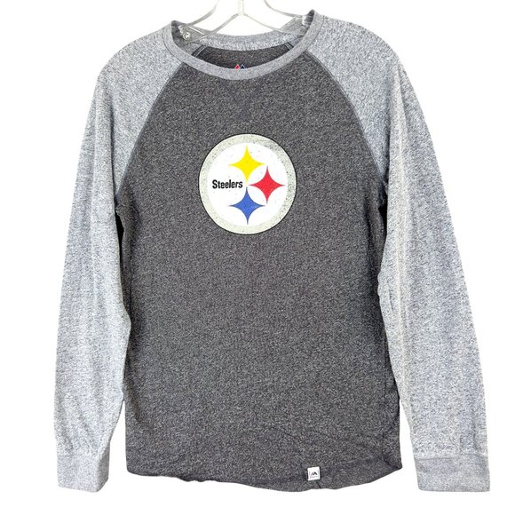 Pittsburgh Steelers T-Shirt Men S Majestic Charcoal Static Marled Raglan - Picture 1 of 9